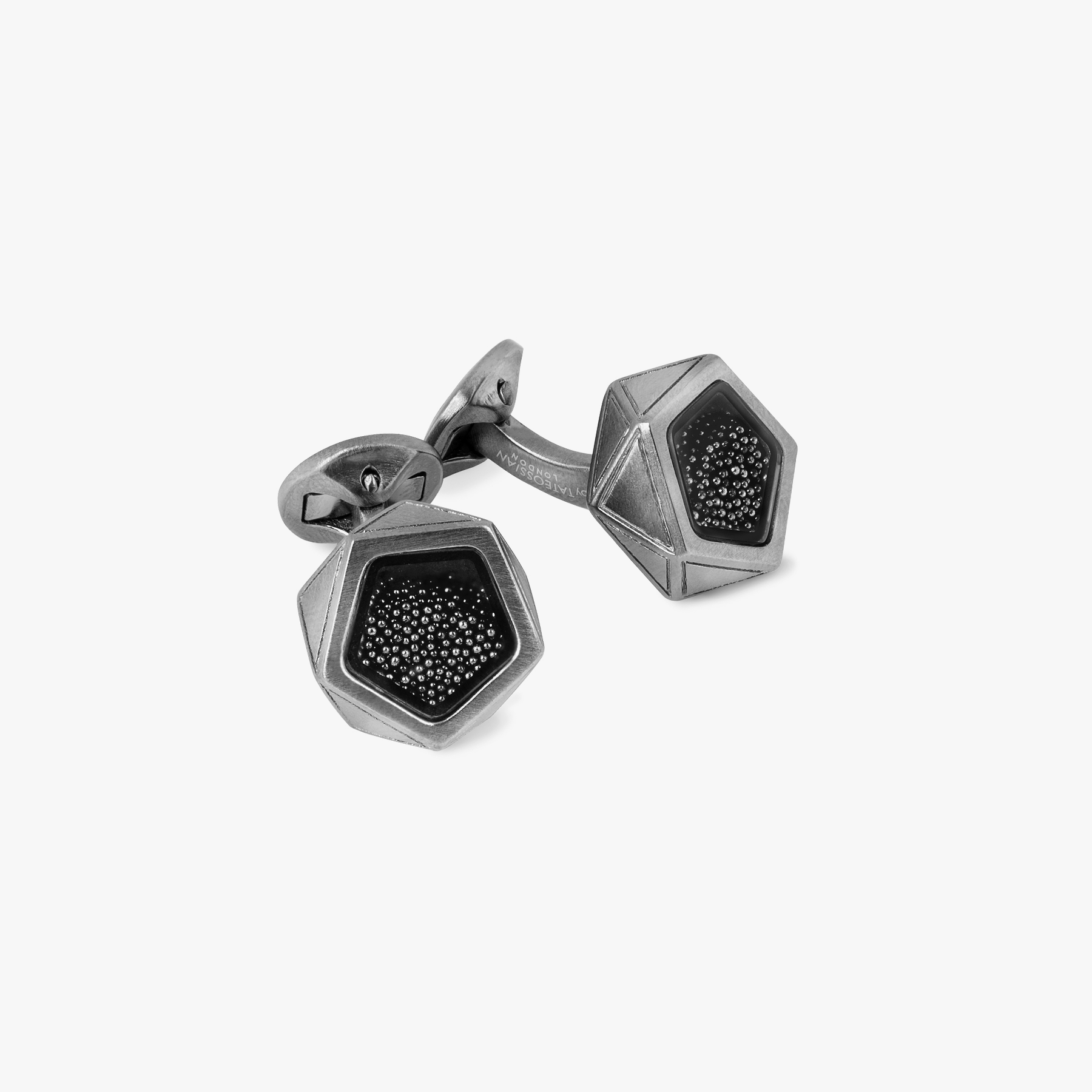 Caviar Pentagon cufflinks caviar beads gunmetal finish