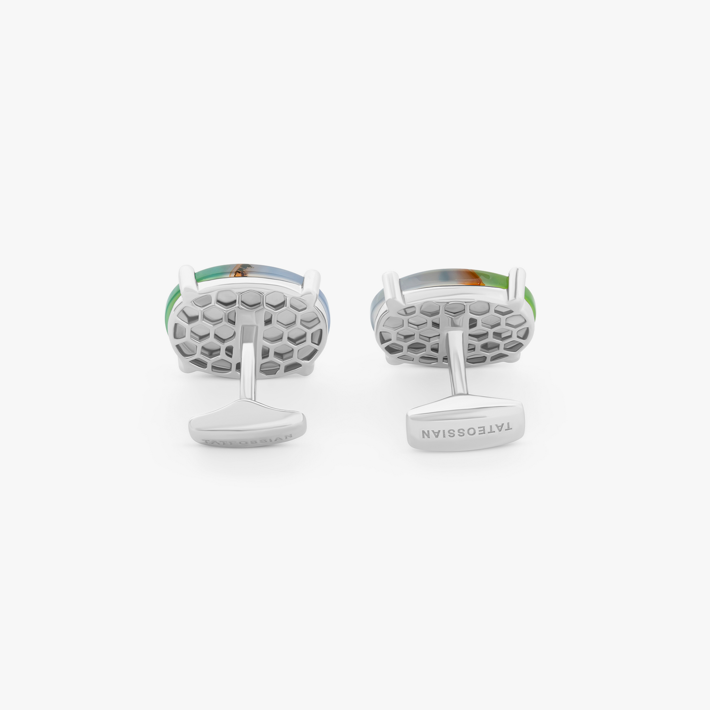 Summer Landscape Agate cufflinks in rhodium-plated sterling silver (Limited Edition) (UK) 3