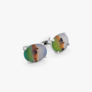 Summer Landscape Agate cufflinks in rhodium-plated sterling silver (Limited Edition) (UK) 1