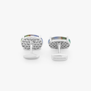 Spring Landscape Agate cufflinks in rhodium-plated sterling silver (Limited Edition) (UK) 3