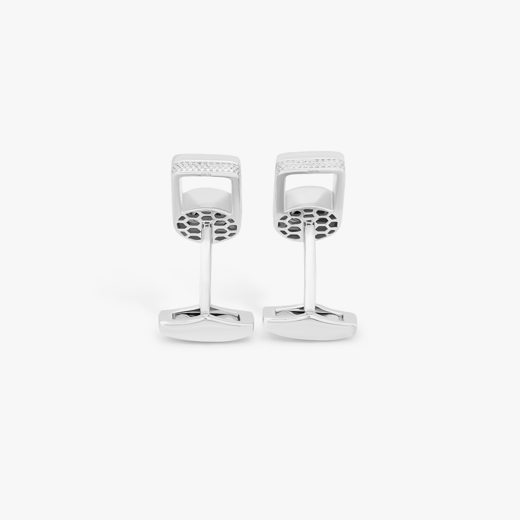Signature Lock cufflinks with blue lapis in rhodium plated silver (UK) 3
