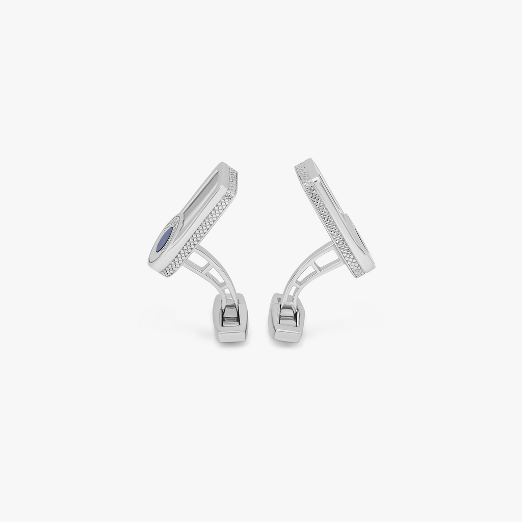 Signature Lock cufflinks with blue lapis in rhodium plated silver (UK) 2