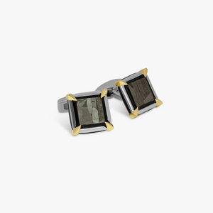 Seymchan Pallasite Meteorite cufflinks with yellow gold in rhodium-plated sterling silver (Limited Edition) (UK) 1
