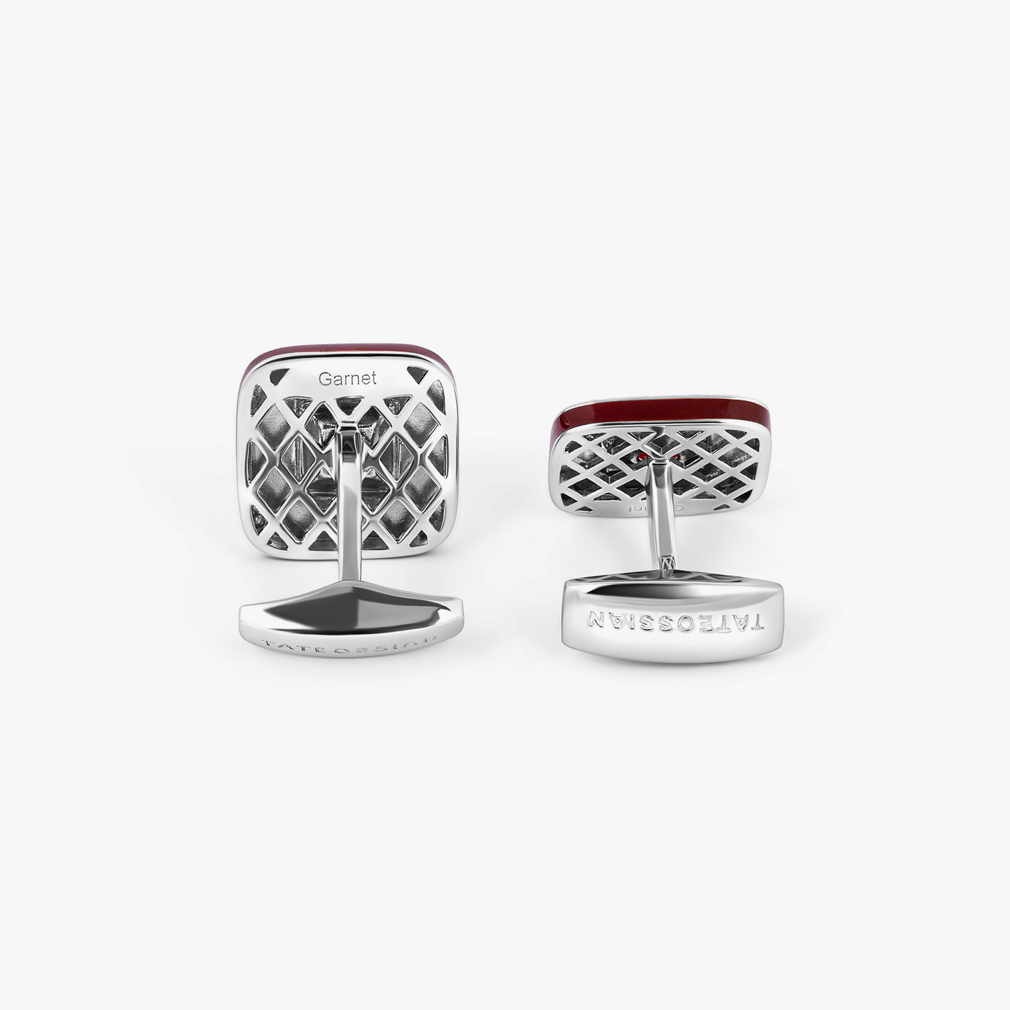 Refratto Cufflinks in Rhodium Plated Silver with Red Garnet