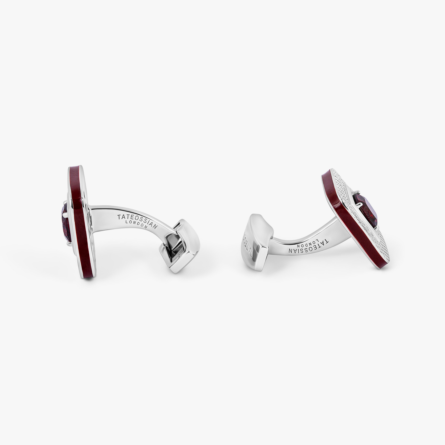 Refratto Cufflinks in Rhodium Silver with Red Garnet