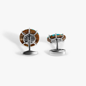 Ammonite Cufflinks in Rhodium Silver with Turquoise (Limited Edition)