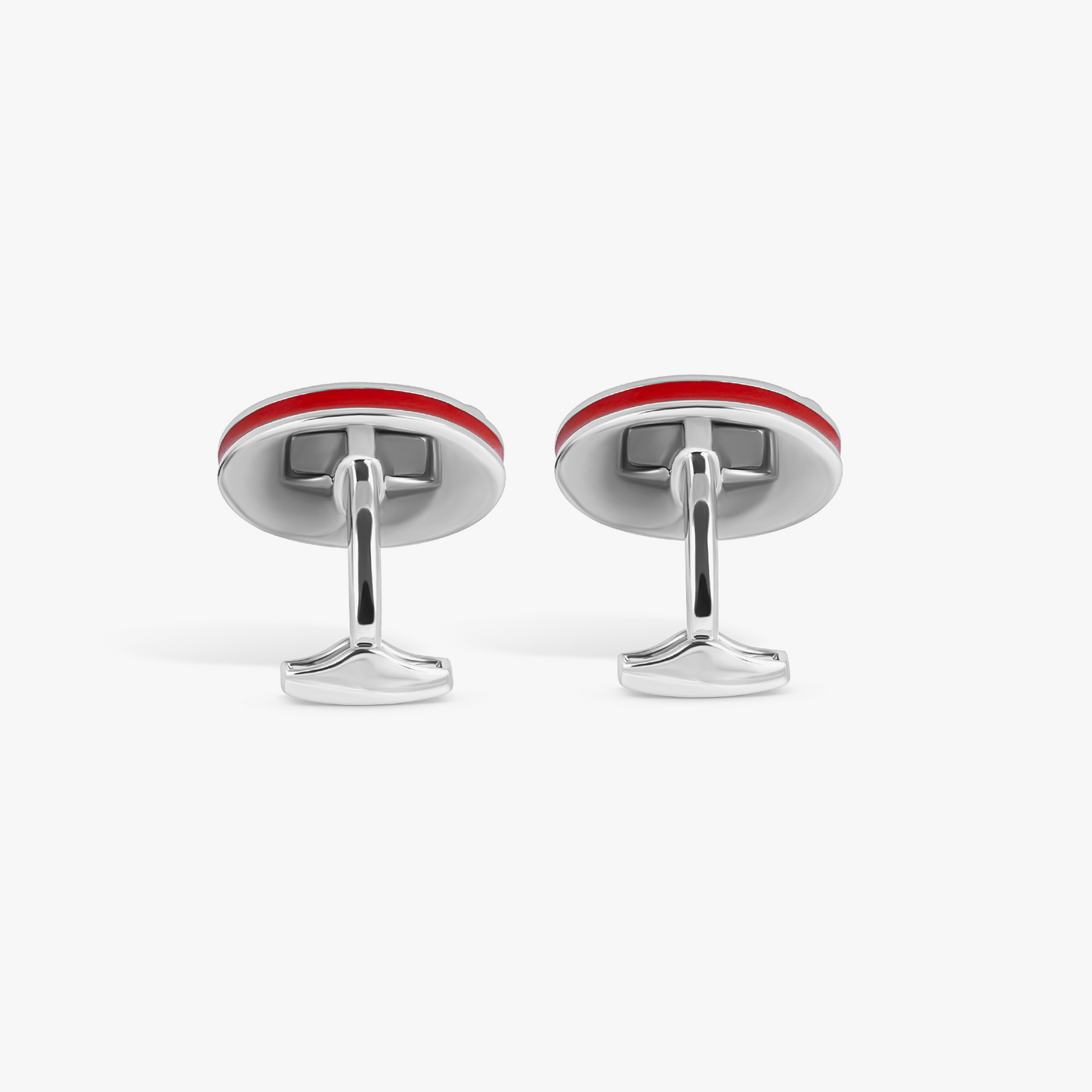 Sports Ice Racing Car Cufflinks in Palladium Plated with Red Enamel