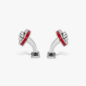 Sports Ice Racing Car Cufflinks in Palladium Plated with Red Enamel