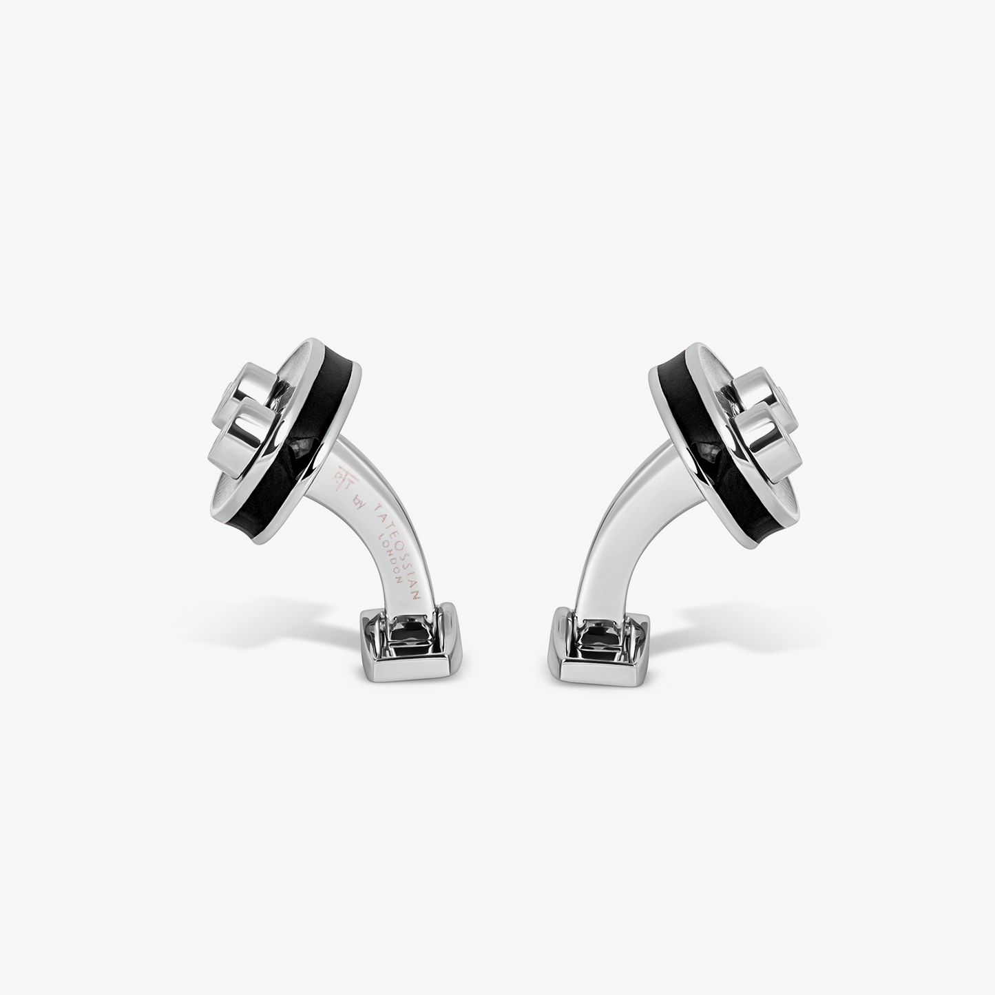 Sports Ice Racing Car Cufflinks in Palladium Plated with Black Enamel