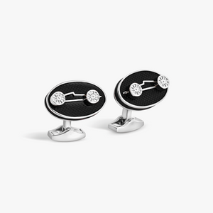 Sports Ice Racing Car Cufflinks in Palladium Plated with Black Enamel