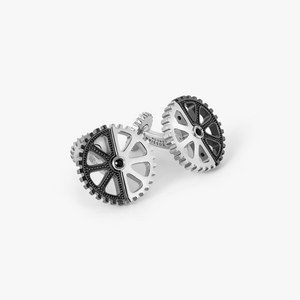 Puzzle Gear Cufflinks in Black Rhodium and Rhodium Plated with Black Spinel