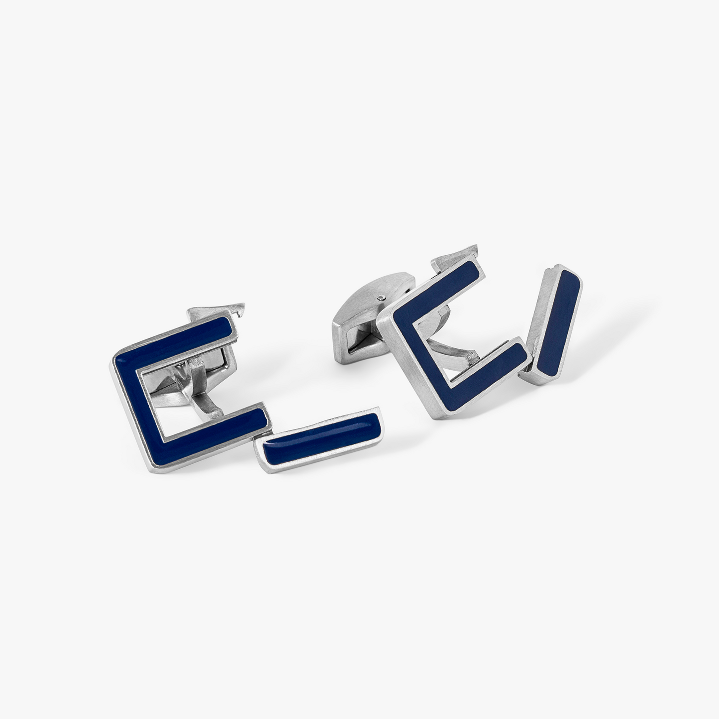 Grapheme Personalised Initials Cufflinks in Stainless Steel with Navy Enamel