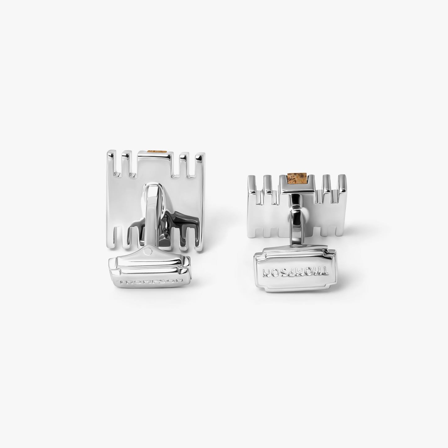 THOMPSON Summer Stripes Bar Cufflinks in Palladium Plated with Picture Jasper