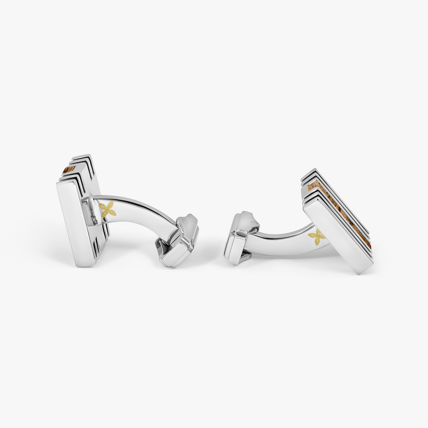 THOMPSON Summer Stripes Bar Cufflinks in Palladium Plated with Picture Jasper