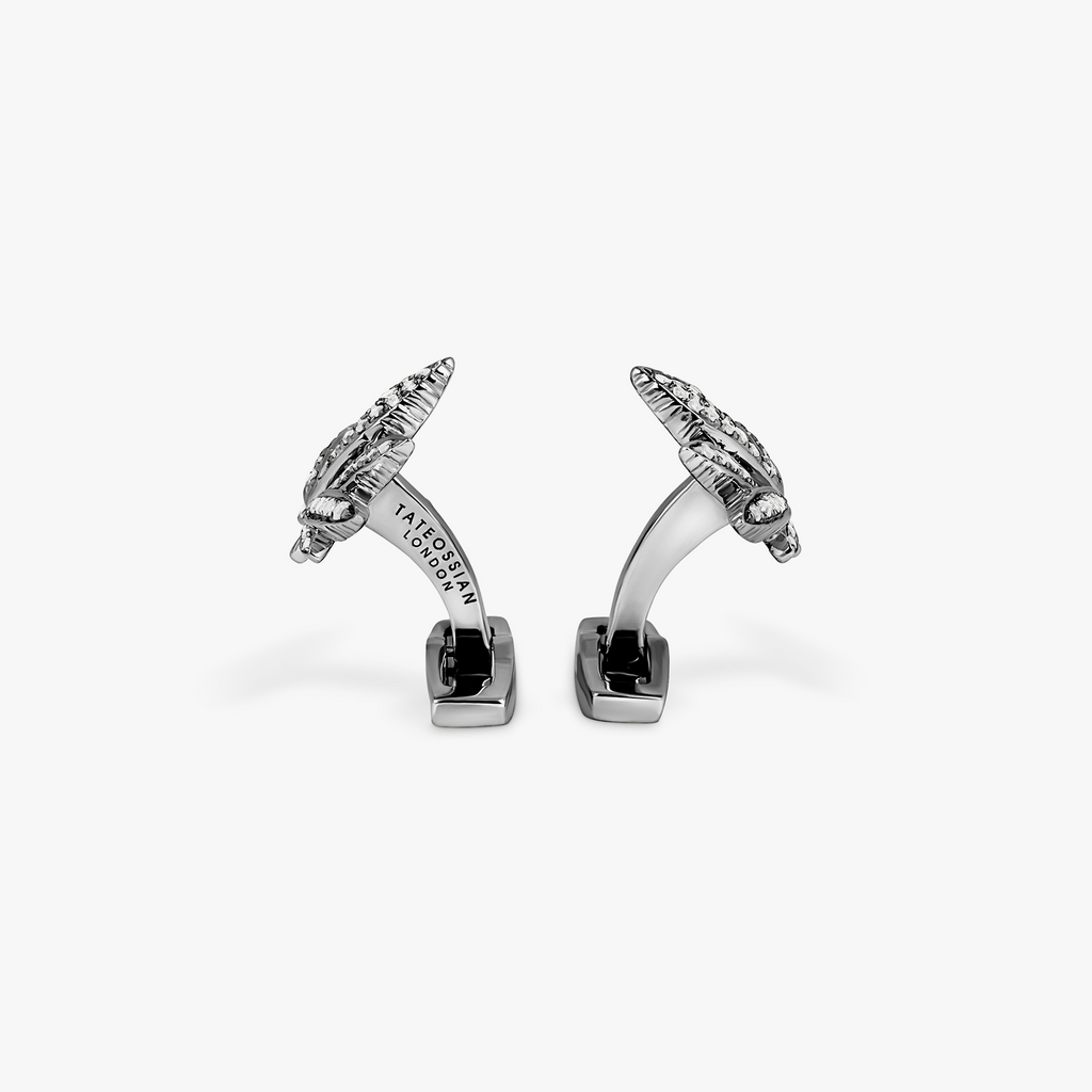 Indica Cufflinks in Black Rhodium Silver with White Sapphire