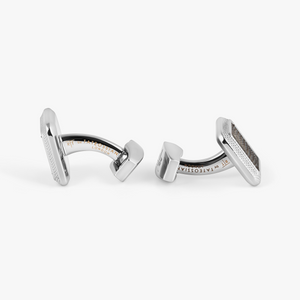 Spazio Square Cufflinks in Palladium Plated with Black Mother of Pearl