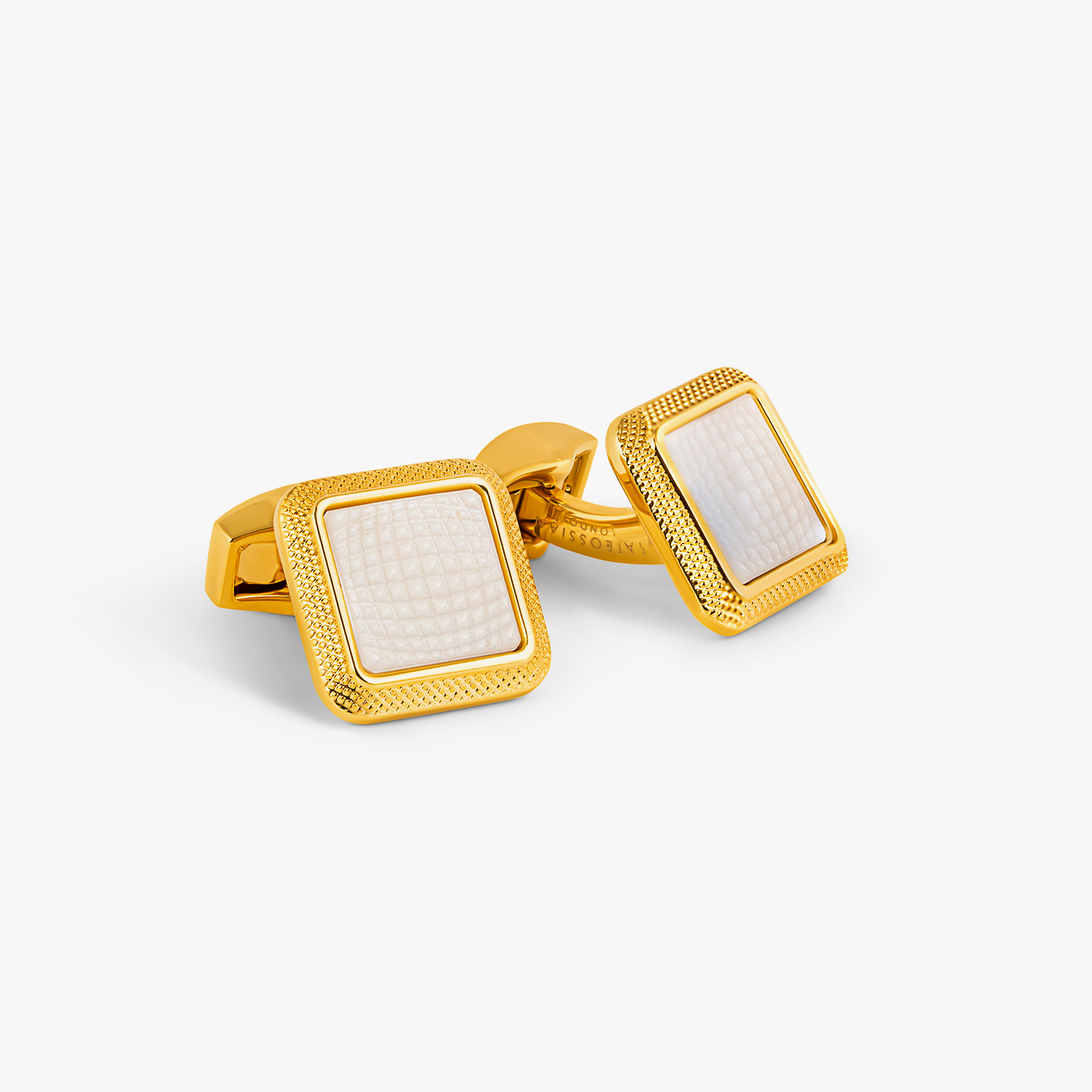 Spazio Square Semi-Precious Cufflinks in Yellow Gold Plated with White Mother of Pearl