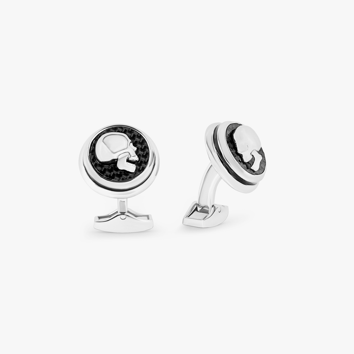 Palladium Plated Carbon Skull Cufflinks