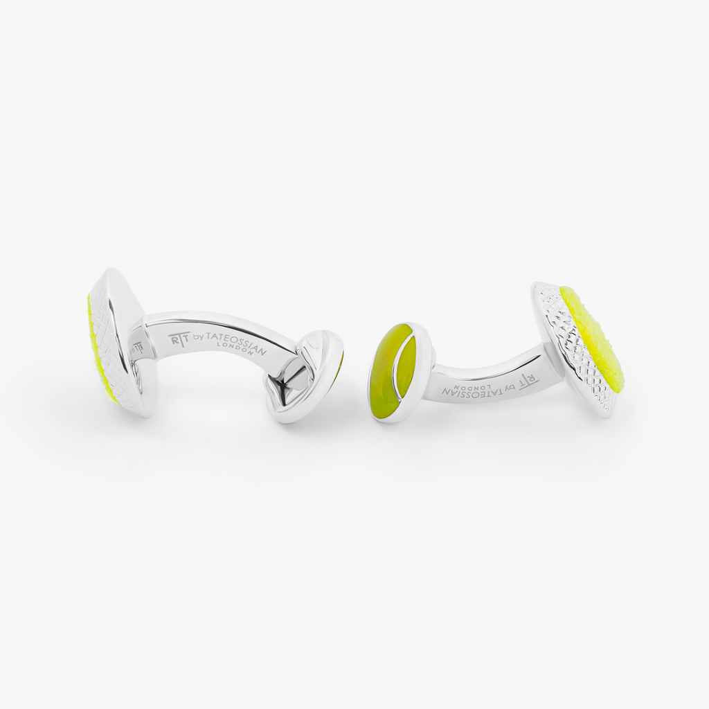 Tennis Ball Cufflinks In Palladium Plated With Green Enamel