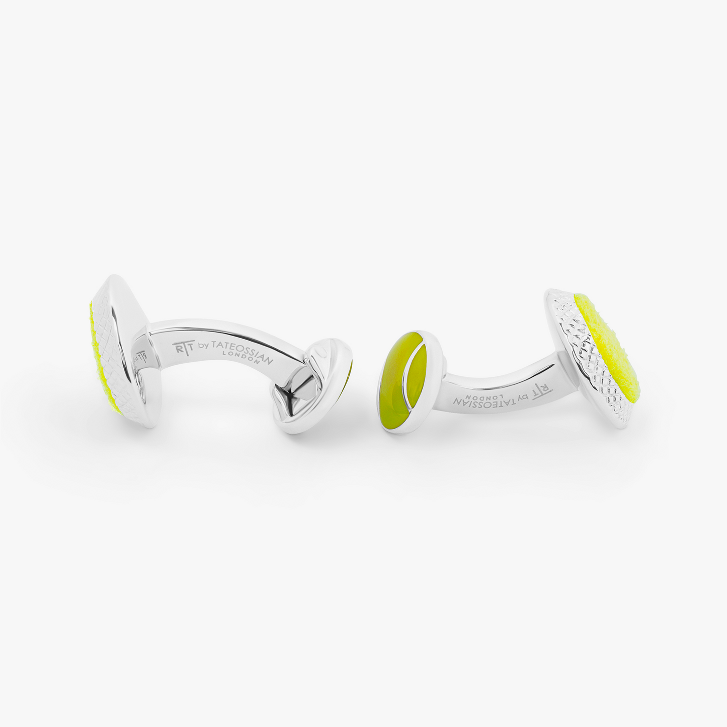 Tennis Ball Cufflinks With Green Enamel In Palladium Plated