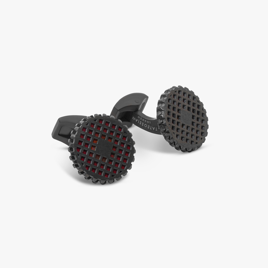 RT Elements gear cufflinks with red enamel