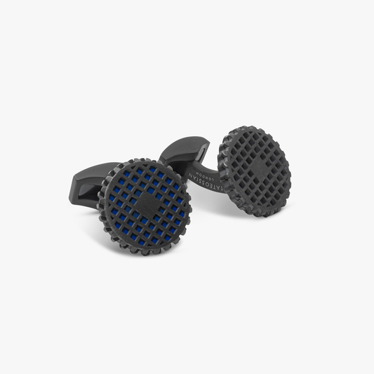 RT Elements gear cufflinks with blue enamel