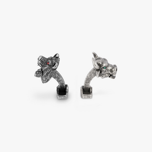 Bear And Bull Mechanical Cufflinks With Swarovski Elements In Oxidised Silver