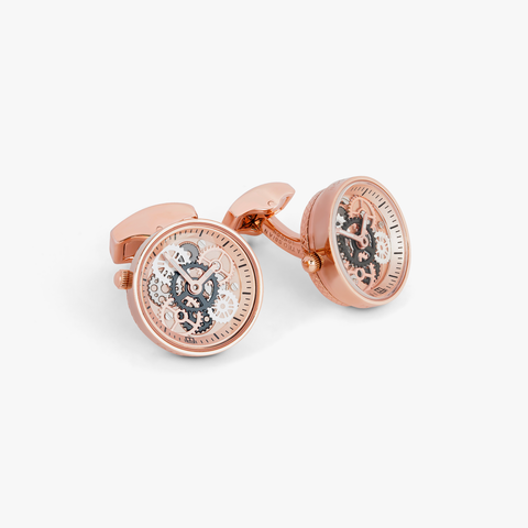 Rose Gold Plated Stainless Steel Vintage Gear Watch Cufflinks (Limited Edition)