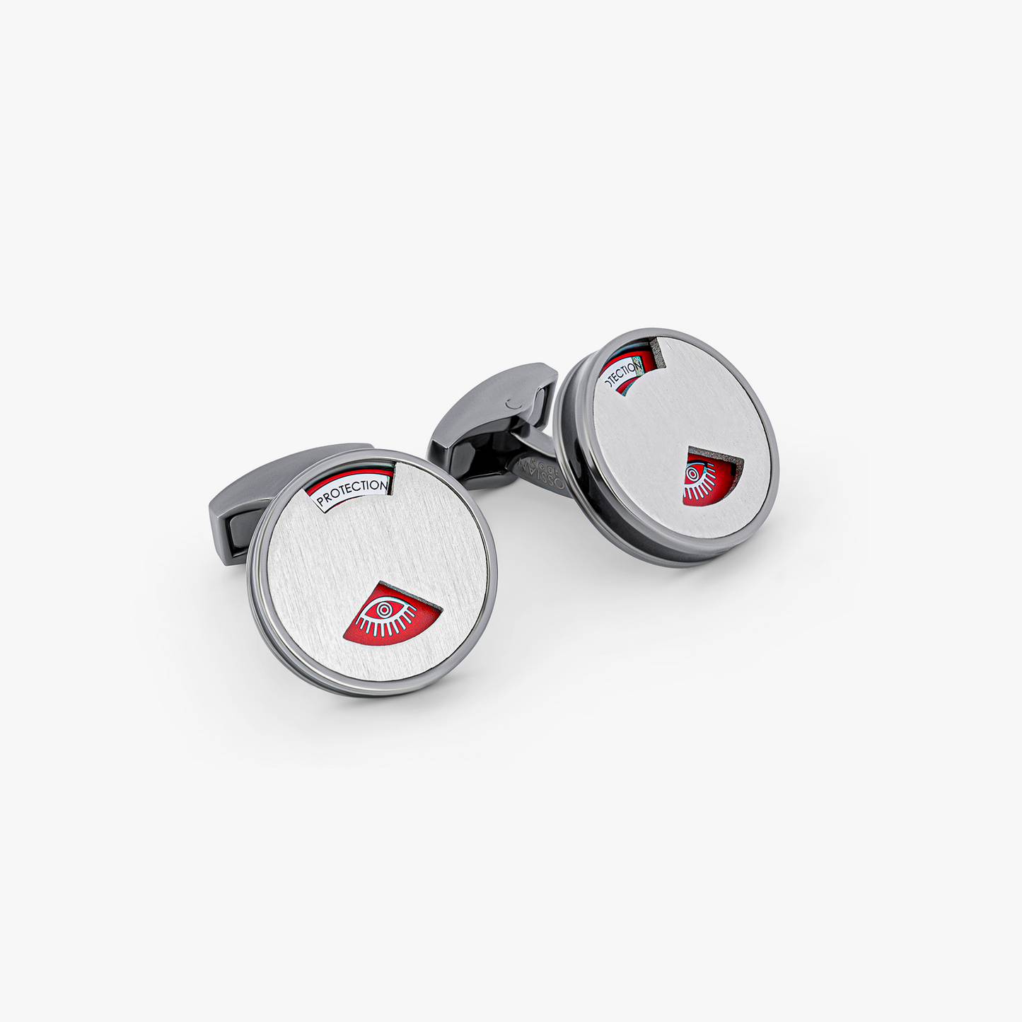 Talismanic Cufflinks With Red Enamel In Palladium Plated