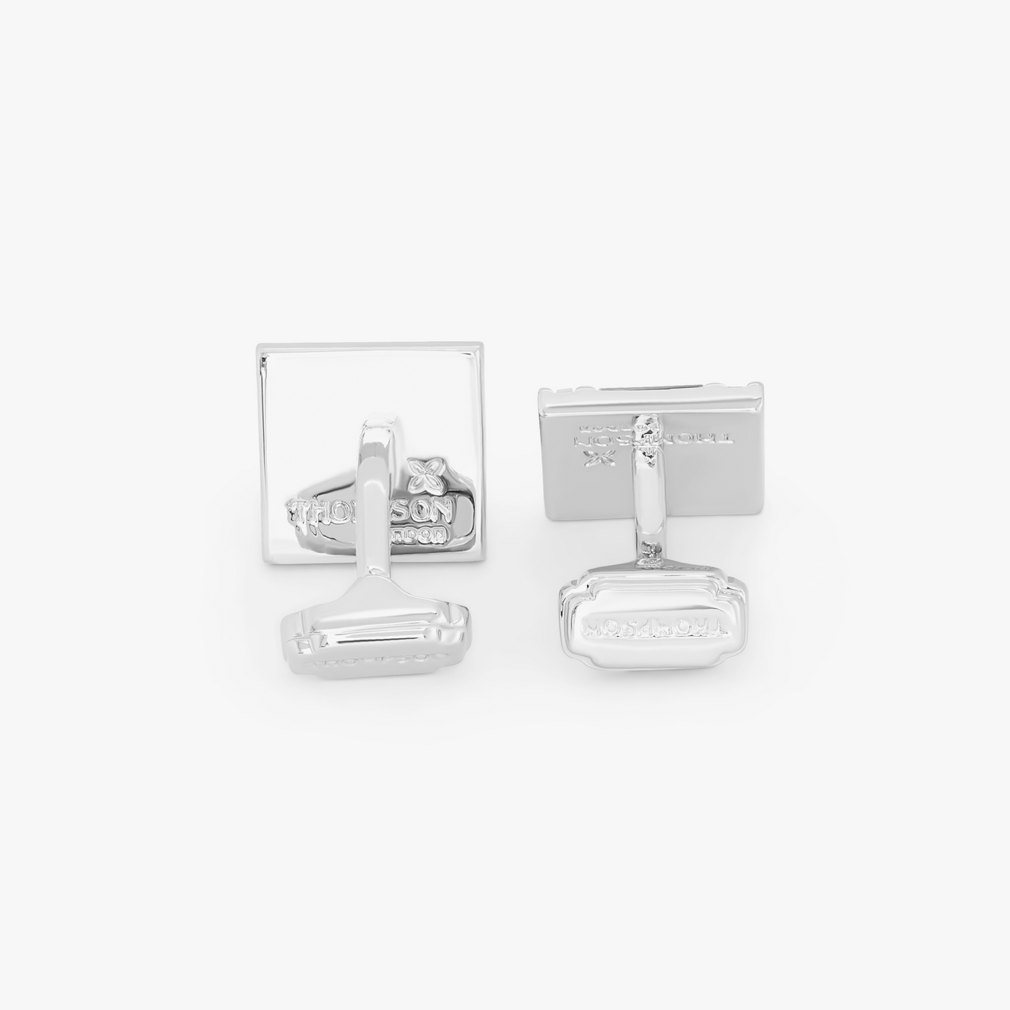 Thompson Silver White Bronze Plated D-Shape Semi Precious Cufflinks