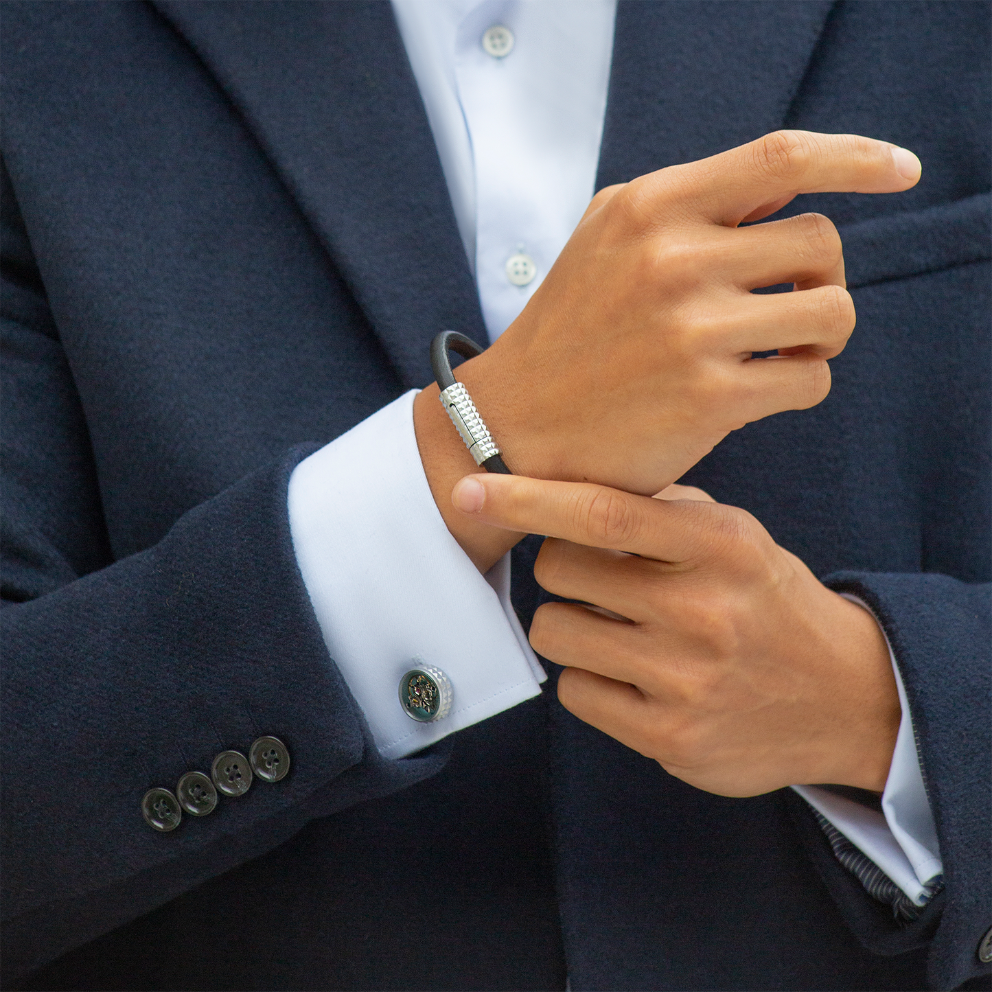 Blue Enamel Palladium Plated Diamond Giza Tourbillon Cufflinks