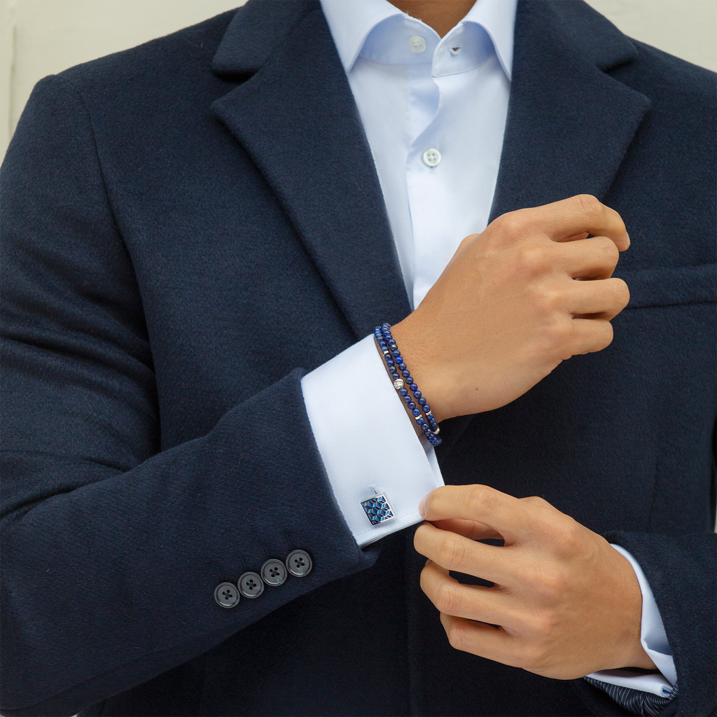 Geometric Cufflinks In Palladium plated with blue enamel