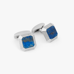 Signature Octo Cufflinks In Rhodium Plated Silver with Lapis