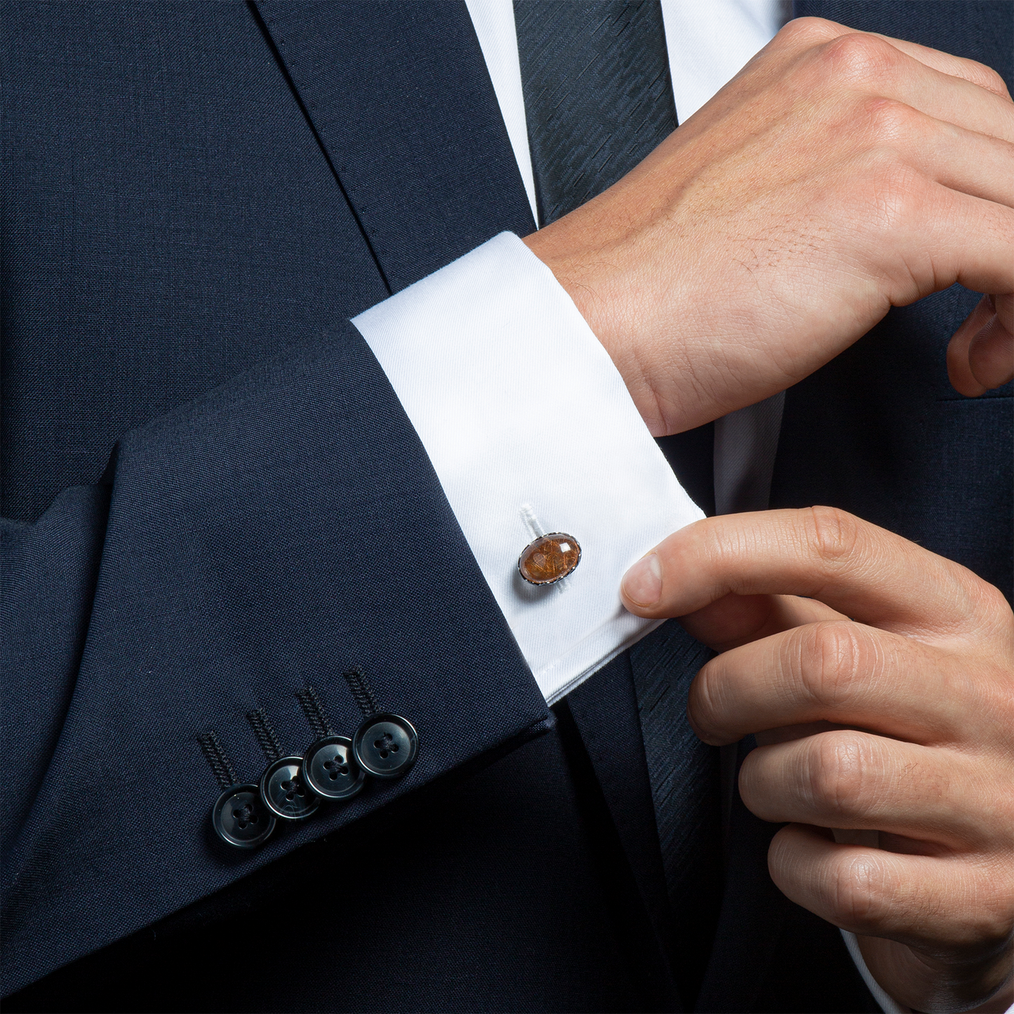 Bronze Rutilated Quartz cufflinks in rhodium plated sterling silver  (Limited Edition)