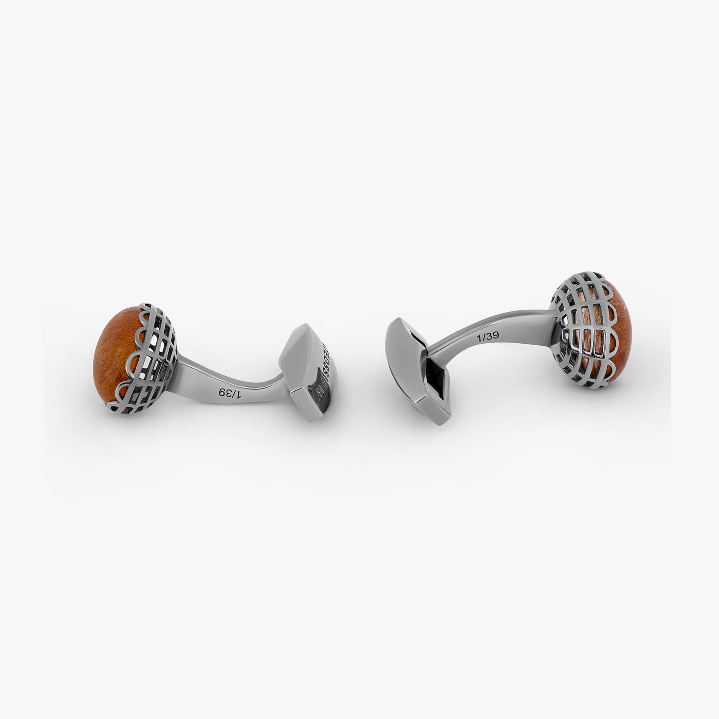 Bronze Rutilated Quartz cufflinks in rhodium plated sterling silver  (Limited Edition)