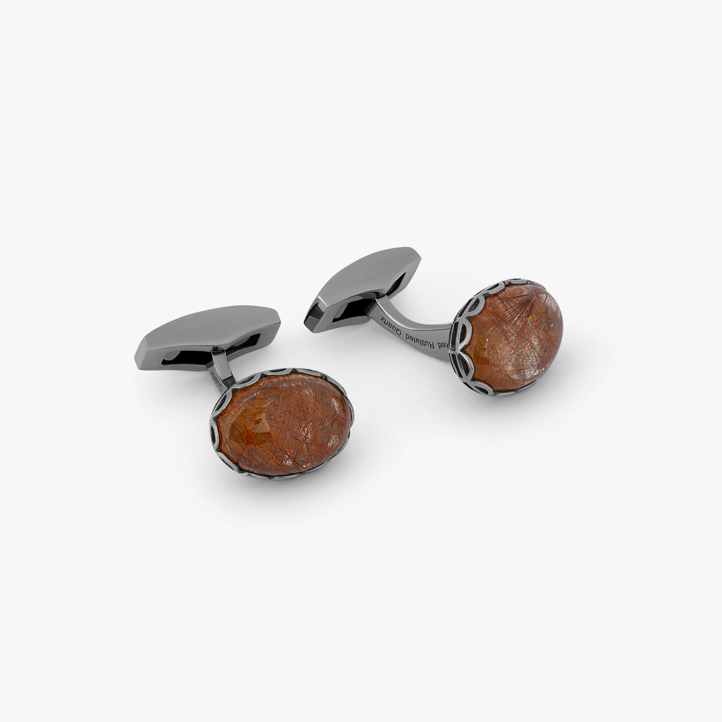 Bronze Rutilated Quartz cufflinks in rhodium plated sterling silver  (Limited Edition)