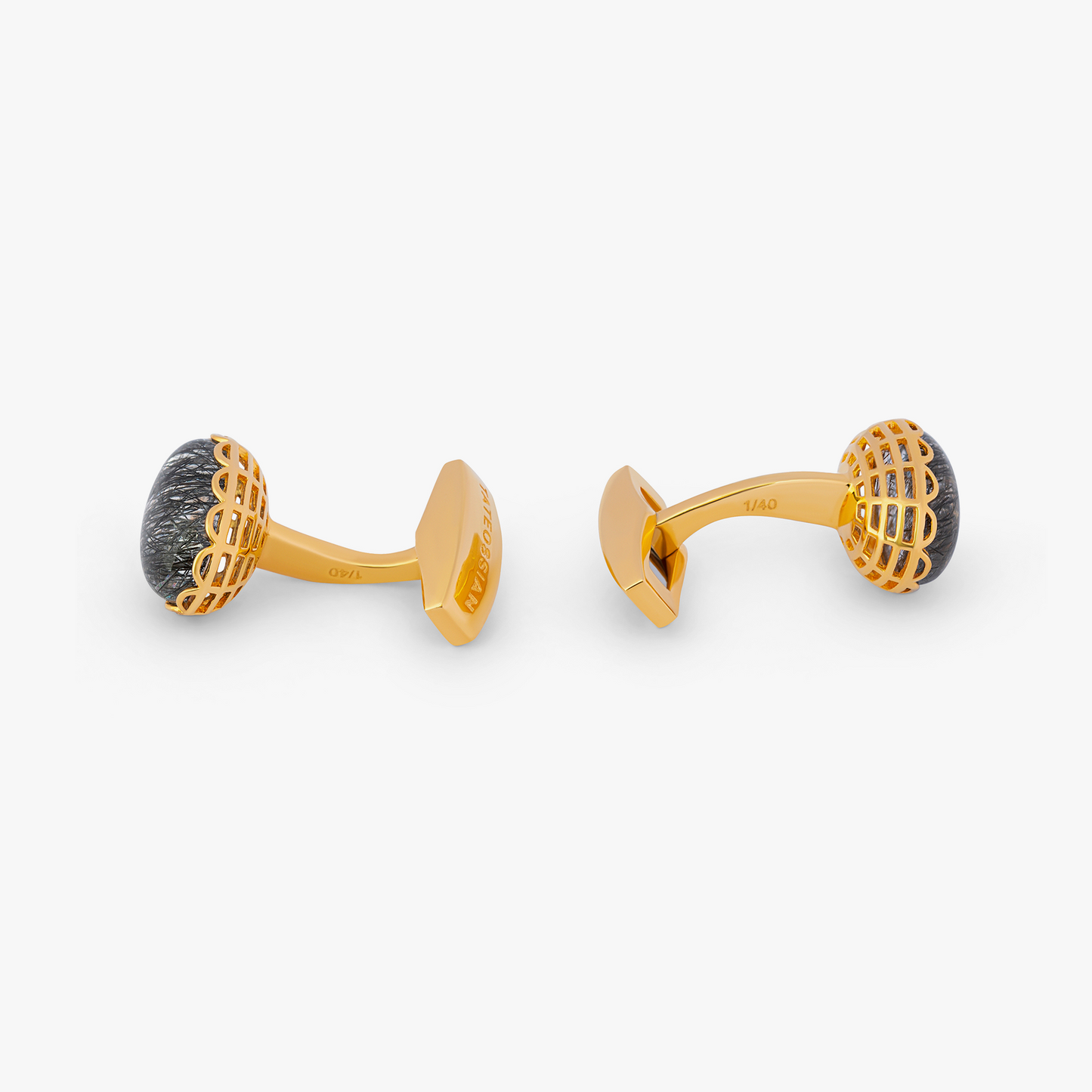 Black Rutilated Quartz cufflinks in yellow gold plated sterling silver (Limited Edition)