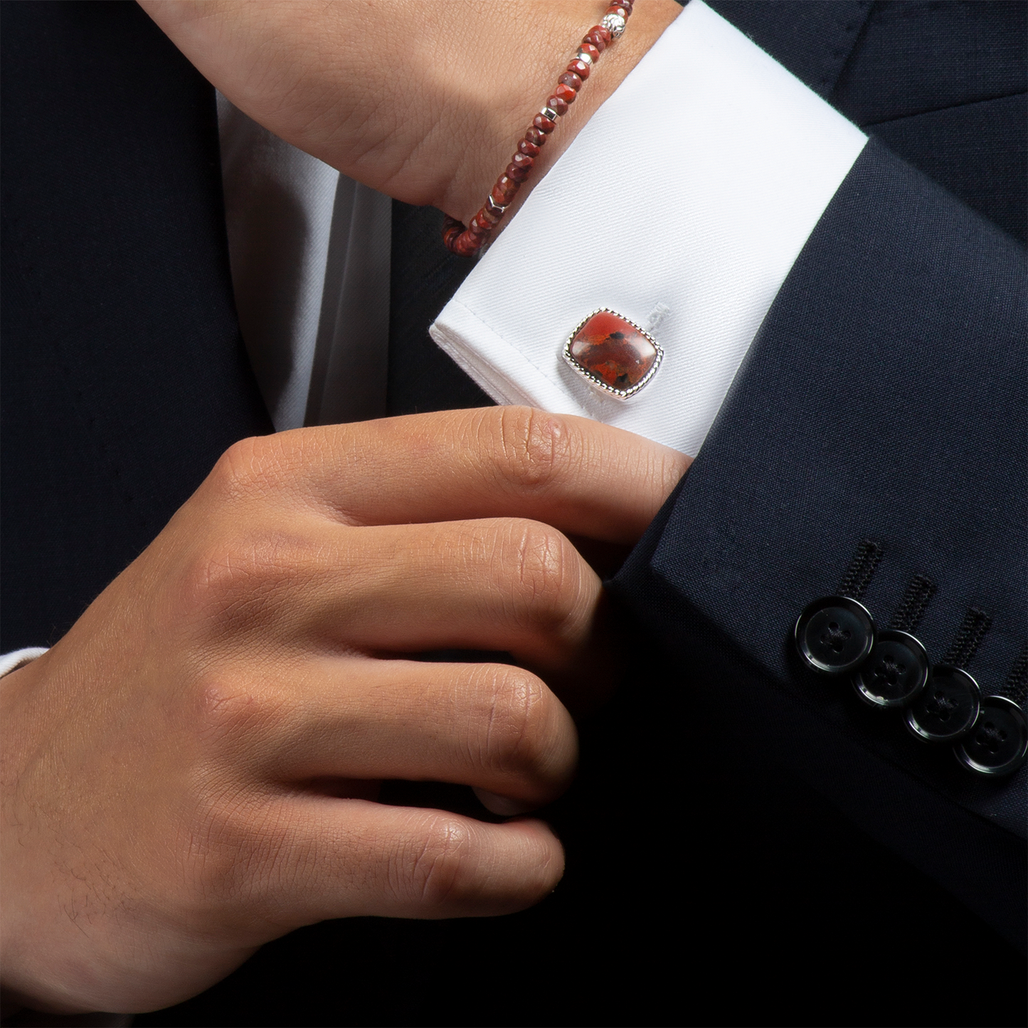 Cable Jasper Cufflinks With Noreena In Rhodium Silver (Limited Edition)  