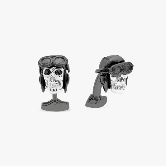 Black Gunmetal Plated  Aviator Skull Cufflinks
