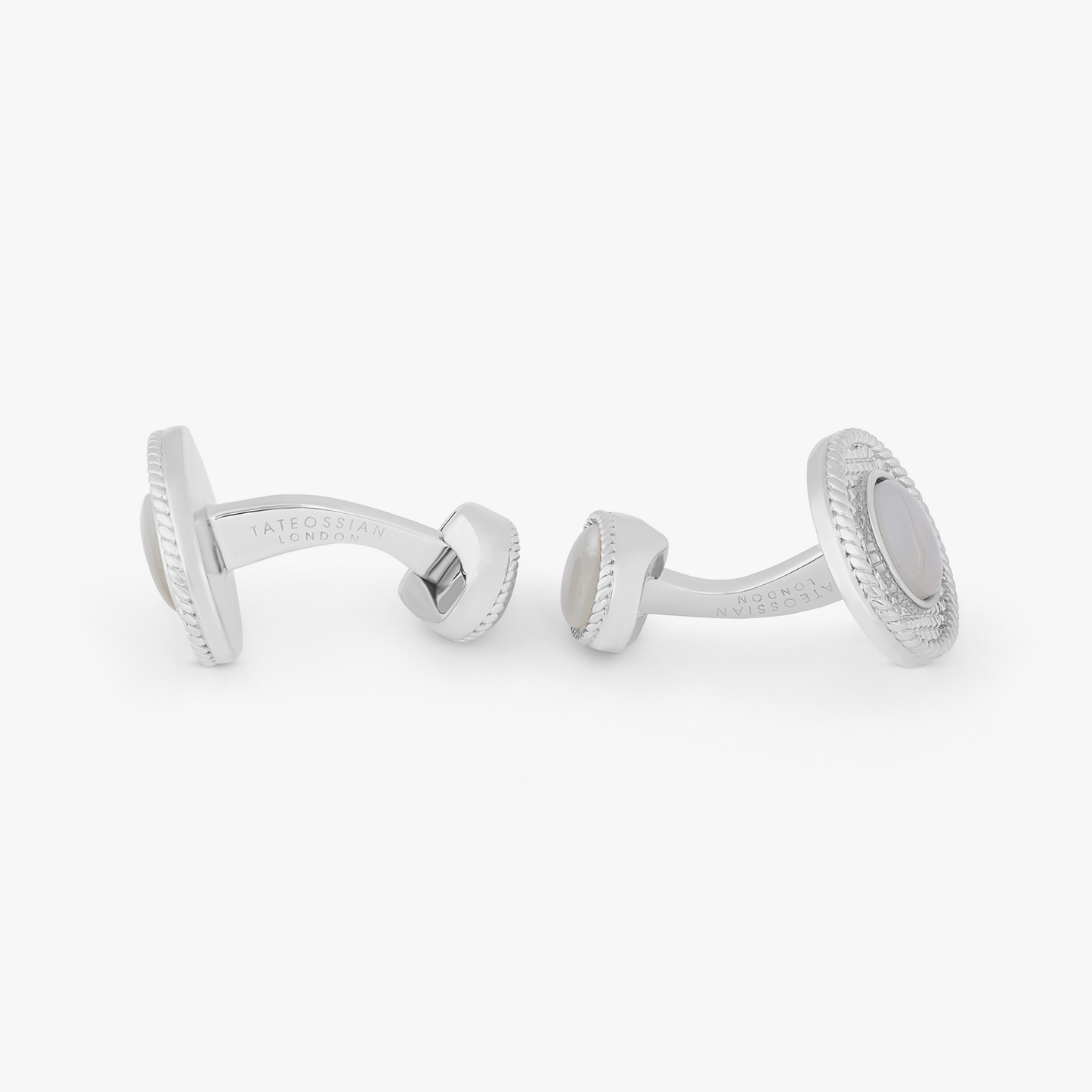 Cable Oval Cufflinks In Sterling Silver With Moonstone