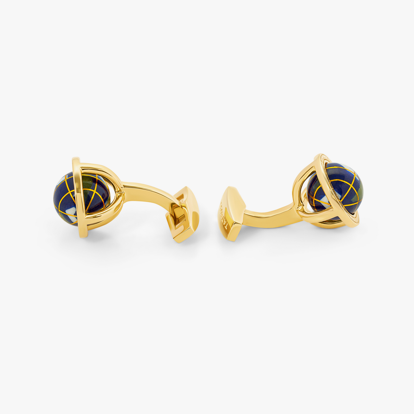 Globe Cufflinks In Yellow Gold Plated Silver with Blue Lapis