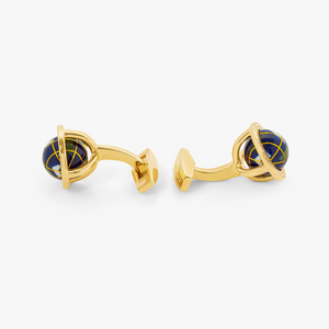 Blue Lapis Yellow Gold Plated Sterling silver Globe Cufflinks