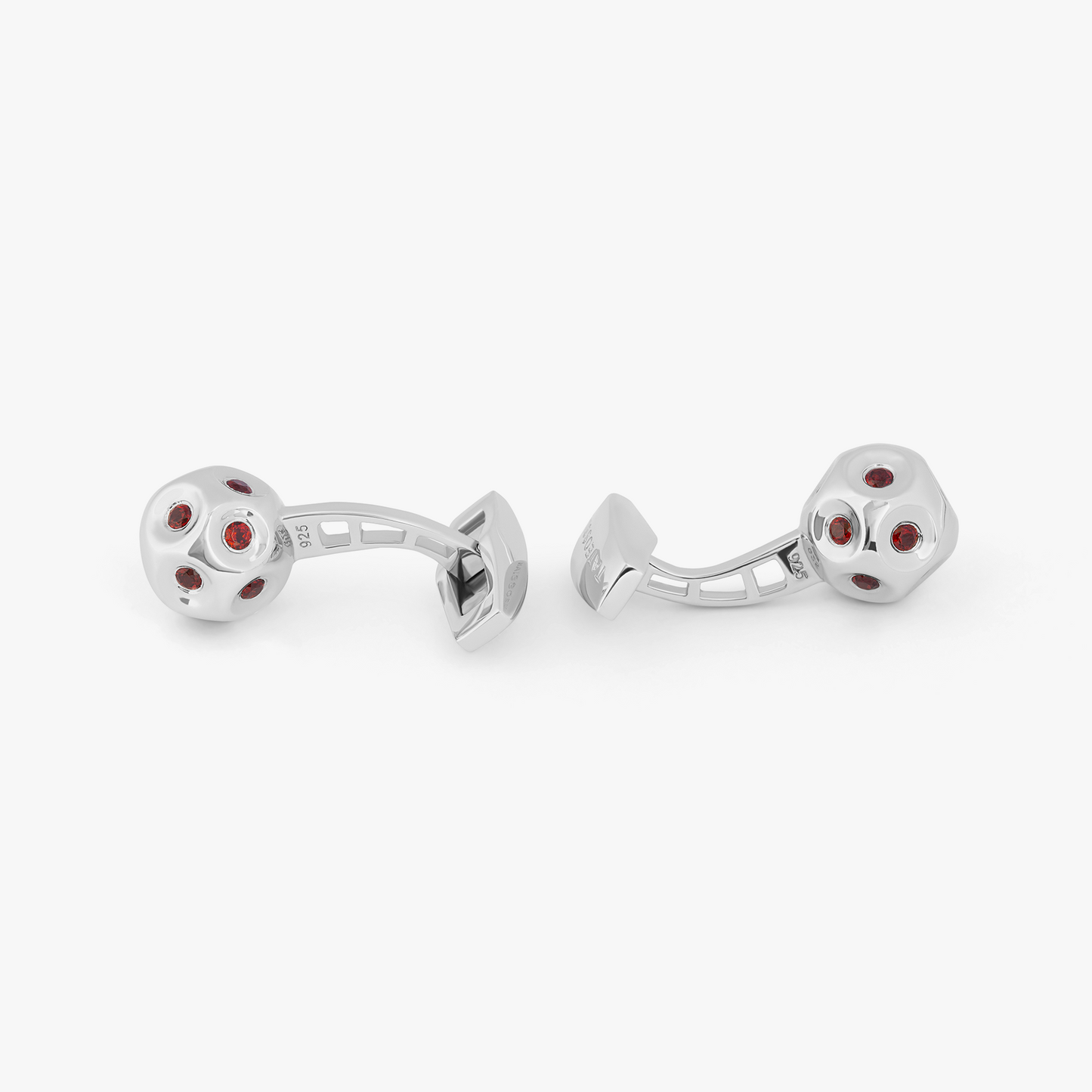 Red Rhodium Plated Sterling Silver Garnet Crater Cufflinks & Studs Set