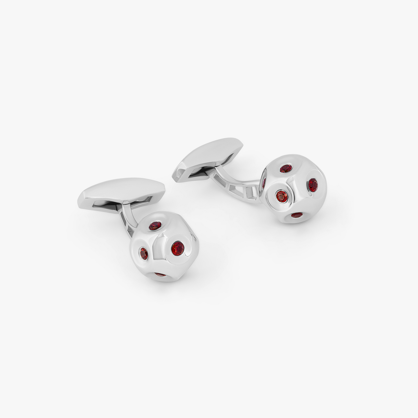 Red Rhodium Plated Sterling Silver Garnet Crater Cufflinks & Studs Set