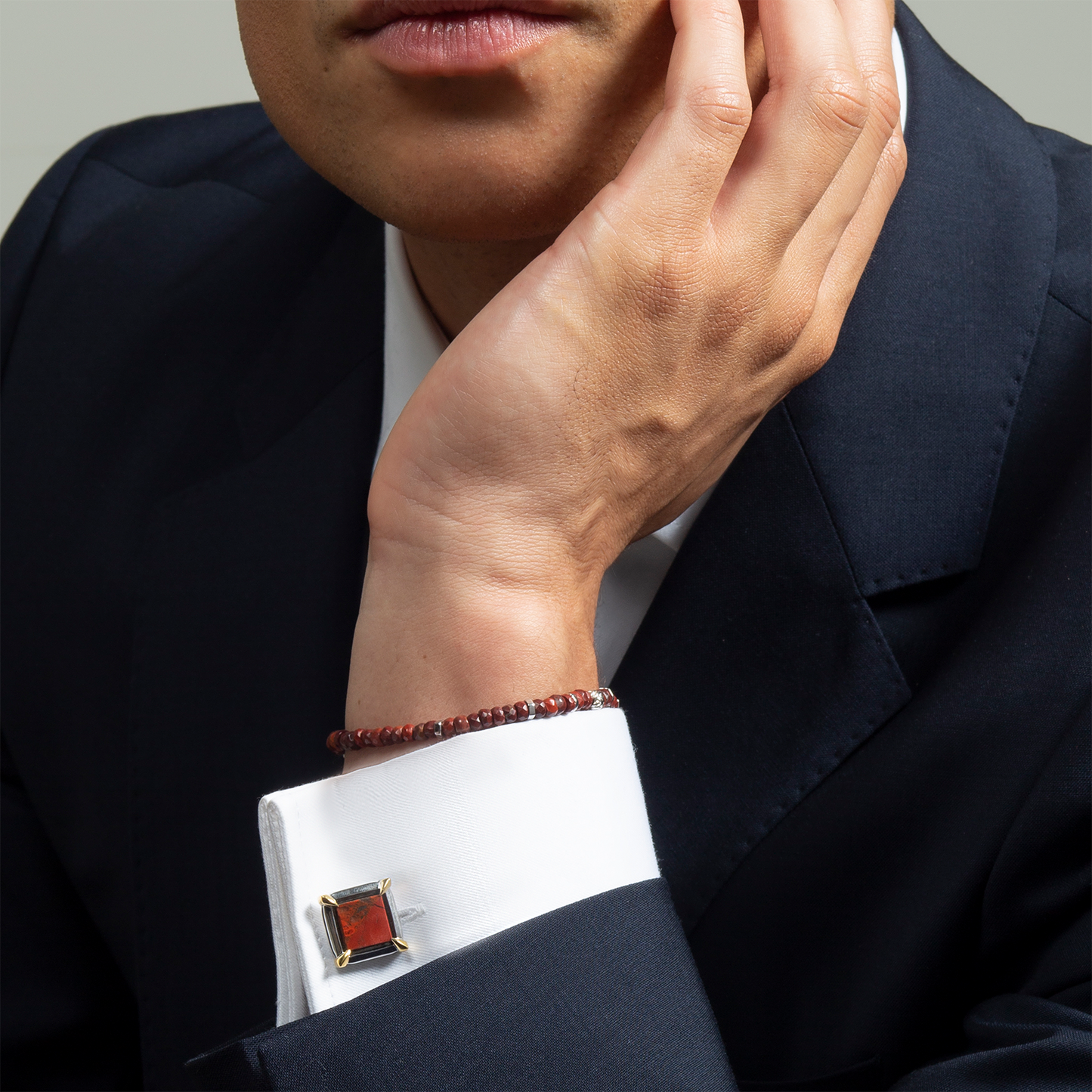 Red Jasper Rhodium Plated Sterling Silver Gold Claw Cufflinks