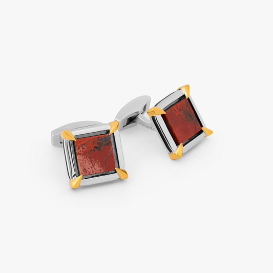 Red Jasper Rhodium Plated Sterling Silver Gold Claw Cufflinks