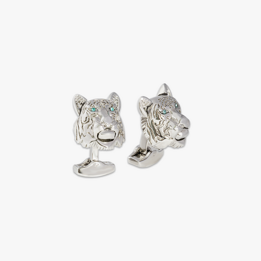 Water Tiger mechanical cufflinks with blue Swarovski elements