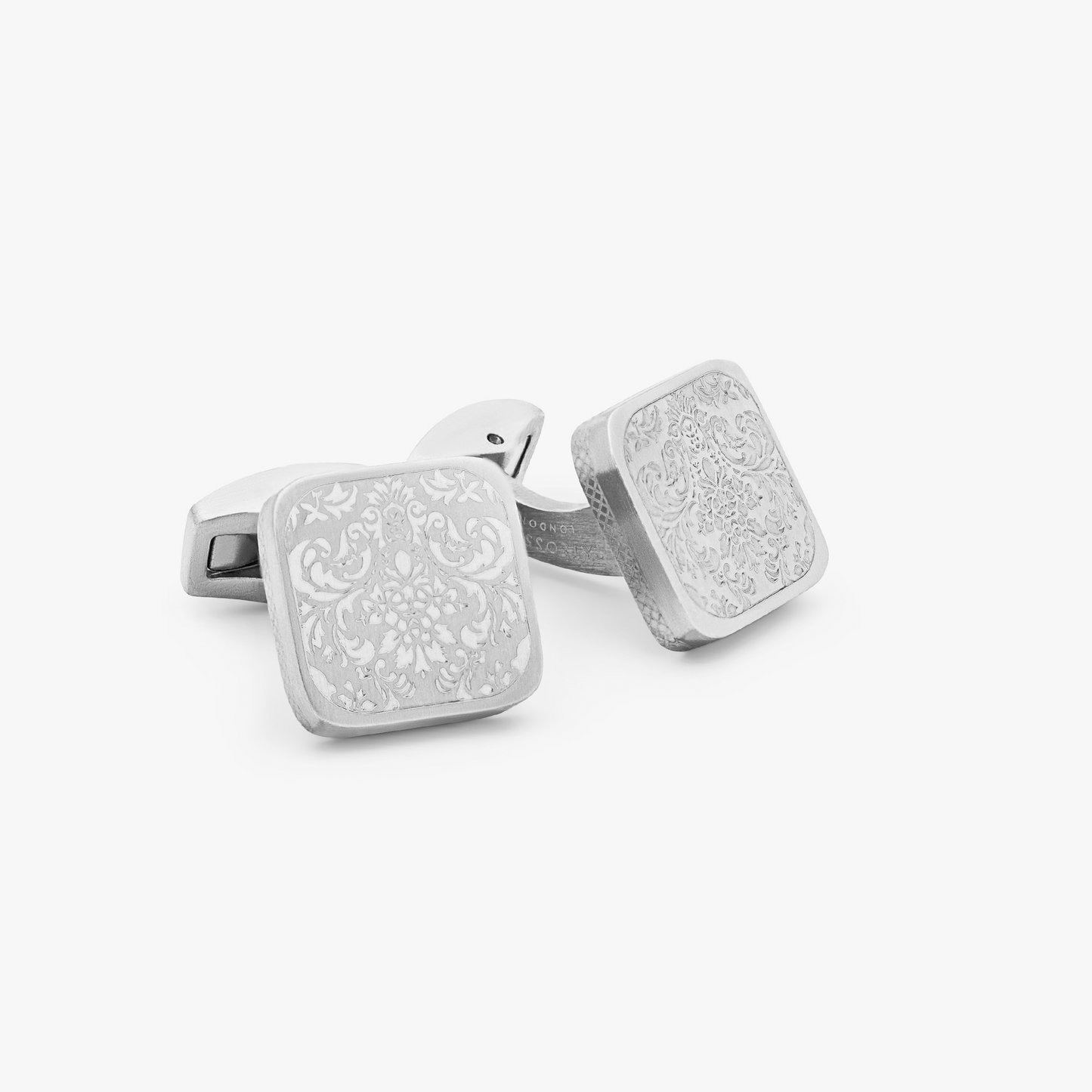 Silver IP Plated Steel Damask Cufflinks