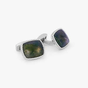 Green Sterling Silver Cable Agate Cufflinks (Limited Edition)