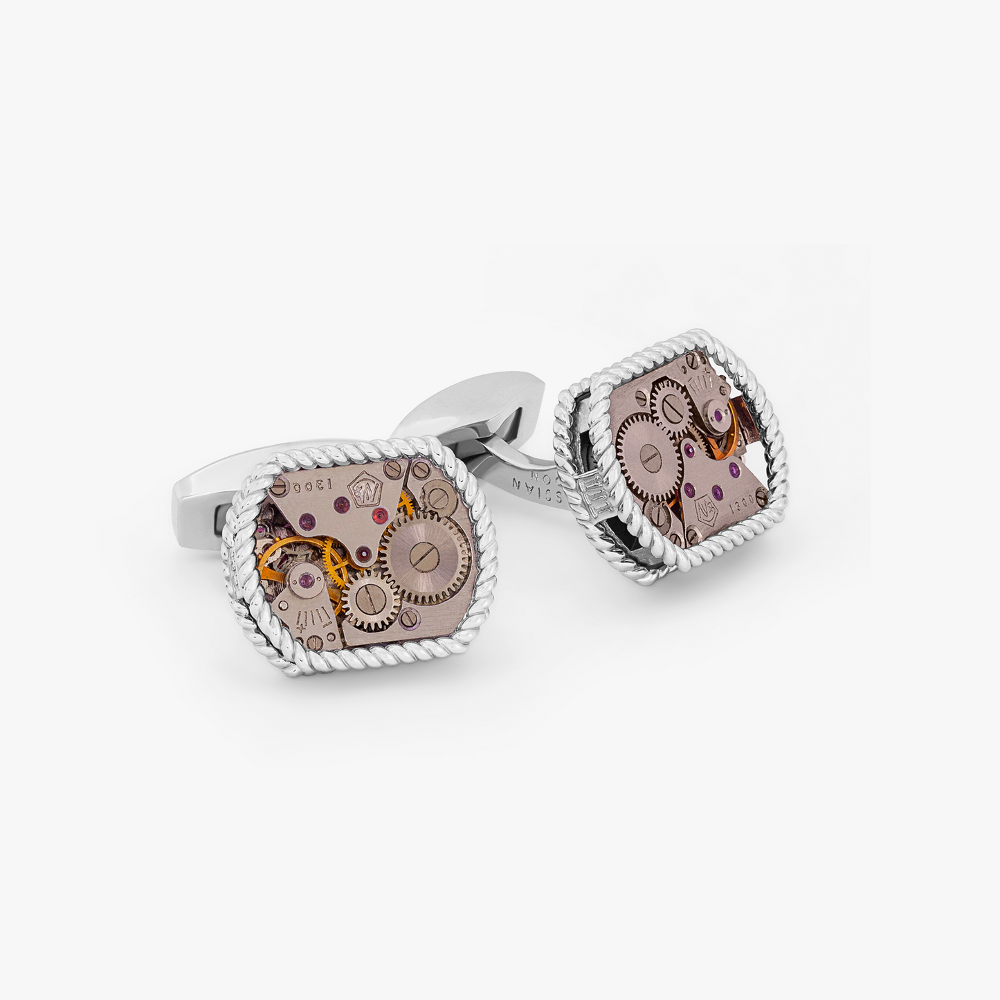 Numeral Skeleton Cufflinks In Rhodium Silver